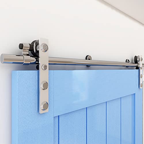 CCJH 12Feet Sliding Barn Door Hardware Kit Stainless Steel Heavy Duty Sliding Track Brushed Nickel for Double Wood Door - color: for Two Door, size: 12FT/144'' Track