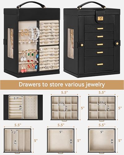 AKOZLIN 6-Tier Jewelry Box Organizer 5 Drawers Storage M-L Black - color: Black, size: Medium-L