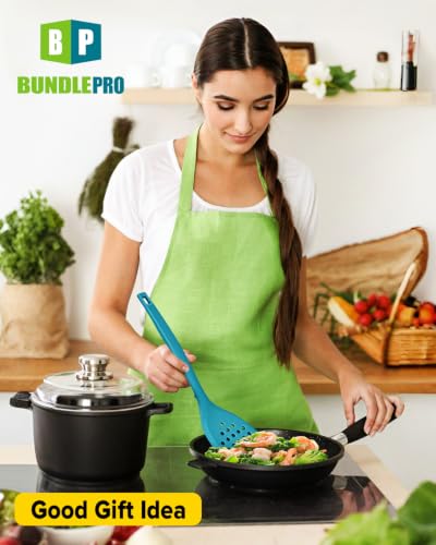 BUNDLEPRO Silicone Cooking Utensils Set, 9 Pcs Kitchen Utensils, One-Piece - color: Blue