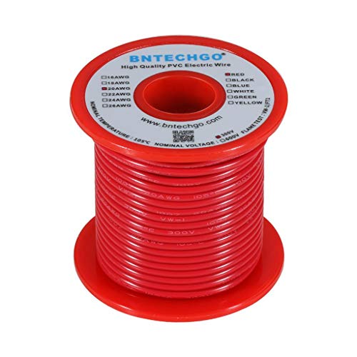 BNTECHGO 20 Gauge PVC Solid Electric Wire Red 100 ft Hookup Wire - color: Red, size: 20 Gauge 100ft