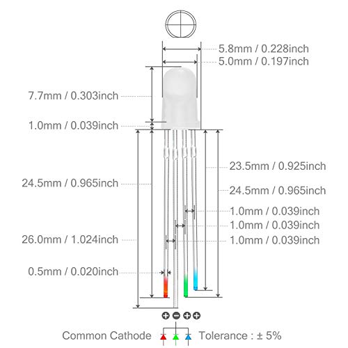 CHANZON 100 pcs 5mm RGB Multicolor Diffused LED Diode Lights Common Cathode - color: M) Rgb (Common Cathode) (100pcs)
