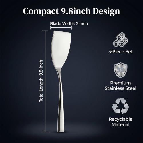 Stainless Steel Spatula, 9.8-Inch One-Piece Flat Turner, Durable Mirror Polish Metal Griddle Spatula & Serving Turner for Cast Iron Pans, Baking, Pancake, 3-Pack - color: 3 pack-Spatula(9.8-Inch)