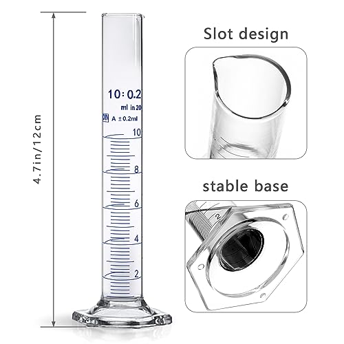 Thick Glass Graduated Cylinder Measuring Liquid Lab Hexagon Base Cylinders Come with One Glass Dropper (Glass, 10ML) - size: 10ml