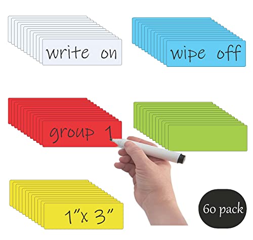 STTMGN Dry Erase Magnetic Labels (1x3,Pack of 60),Write On Magnets Sticker,Real Waterproof/Reusable for Classroom&Office&Cabinet&whiteboard&Fridge&More (Multicolor) - color: Multicolor 60pcs, size: 1X3"