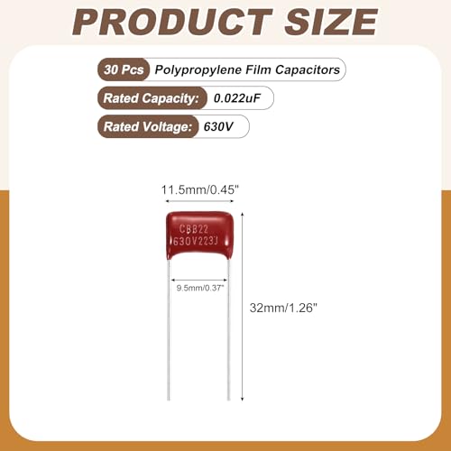 MECCANIXITY 30 Pcs Metallized Polypropylene Film Capacitors 223J 0.022UF - size: 223J 0.022UF