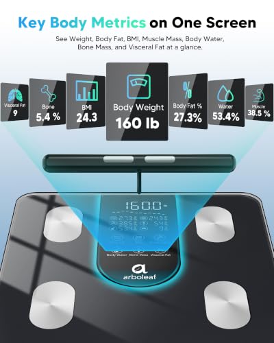 arboleaf Smart Scale for Body Weight, Dual-Frequency 8-Electrode BIA - color: Black