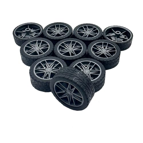 10PCS Model Car Wheels 30mm Toy Car Rubber Tire Wheels with Metal Shaft Round Axles for for RC Car Truck Robot DIY Model Toy Wheel Replacement Accessories (2x30mm) - style: 2x30mm