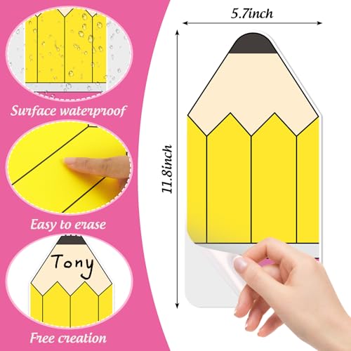 Whaline 12 Pcs Large 12'' Pencil Dry Erase Dots Removeable Vinyl Sticker Spots Yellow Pink Pencil Shape Dry-Erase Board Stickers for Back to School Whiteboards Desks Wall Teaching Supplies