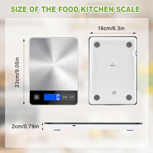 Digital Kitchen Scale, 33lb Food Scale Precisely Measures Grams and Ounces for Baking, Cooking, and Meal Prep, Rechargeable 304 Stainless Steel with LCD Display, Batteries and USB Charging Included - size: 0.1 oz/15kg Battery