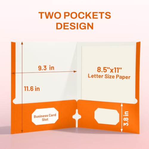 SUNEE Two Pocket Folders, 50 Pack File Folders with Business Card Slot, Textured Paper, Fit Letter Size Paper, Paper File Folder for School Office Home Business, Orange - color: Orange