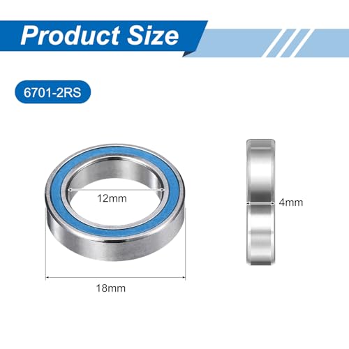 uxcell 8 Pcs 6701-2RS Micro Bearings, 12x18x4mm Chrome Steel, ABEC7 - size: 6701-2RS