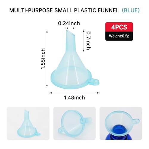 Mini Funnel 4-Pack for Lab Bottles, Sand Art, Perfume, Spice, Powder, Essential Oil, Recreational, Kitchen Food Grade Small Plastic (Blue) - color: blue