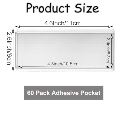60 Pack Clear Self Adhesive Label Pockets, 4 x 2 Inch Label Holders Index Card Pockets Card Holder Shelf Label Holder for Organizing - size: 4.3 x 2.3 inches