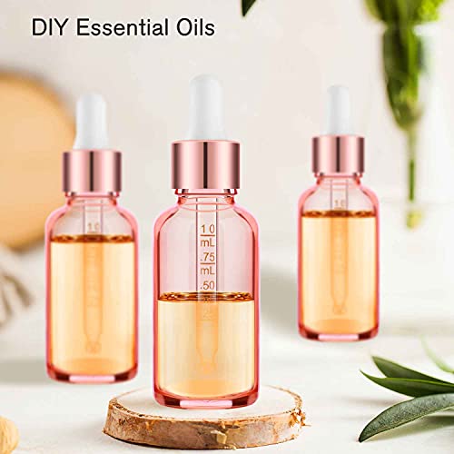 PrettyCare Glass Eye Dropper Bottles 2oz (60ml), 12 Pcs Empty Thick Pink Rose Glass Bottles Bulk with Leakproof Cap - With Labels & Funnel for for Storage, Travel,Essential Oils, DIY Serums, Tincture - color: 2oz Rose, style: 12 Pack
