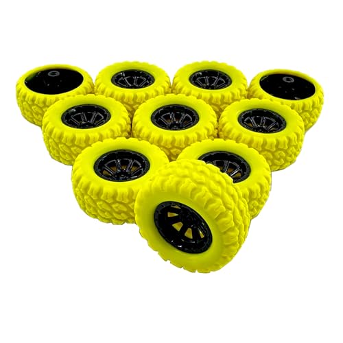 10PCS Toy Car Wheel RC Car Rubber Tire Wheel with 5PCS Shaft Round Rod Axles for RC Car Truck Robot DIY Model Toy Wheel Parts (2x36mm Yellow) - style: 2x36mm Yellow