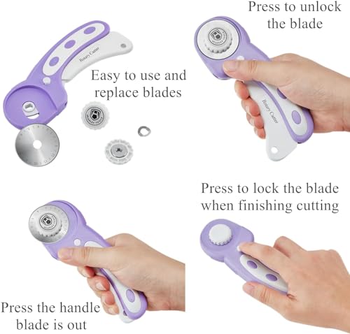 Rotary Cutter Set Purple - Quilting Kit incl. 45mm Fabric Cutter, 5 Replacement Blades, A2 Cutting Mat, Acrylic Quilting Ruler, Sewing Clips, Craft Knife Set, Ideal for Crafting, Sewing, Patchworking - color: Purple, size: A2 Rotary Cutter Set