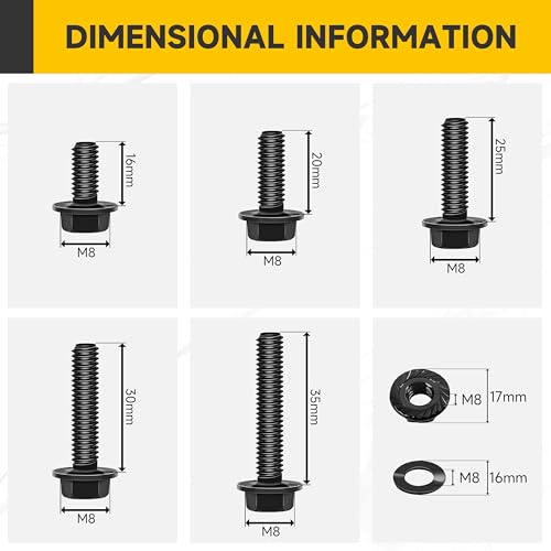 Mywish 105Pcs M8x1.25 Bolt x 16/20/25/30/35mm Flanged Hex Head Bolts, M8 Flange Hexagon Screws Serrated Flange Nuts and Bolts Assortment Kit, 10.9 Grade Carbon Steel - color: Black, size: 105Pcs M8