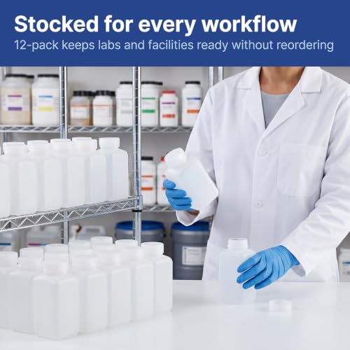United Scientific™ HDPE Reagent Bottle, Wide Mouth, 500ml/16oz, Pack of 12 - size: 500 mL (16oz)