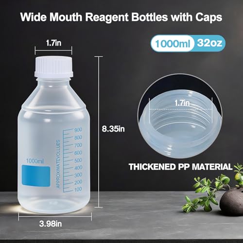 34oz/1000ml Wide Mouth Plastic Bottles with Airtight Lids, 6 Sets - size: 34oz (1000ml)