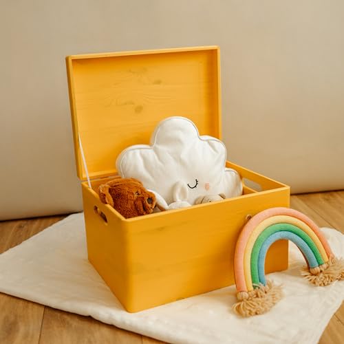 Creative Deco Large Yellow Wooden Box Storage with Hinged Lid - color: Yellow, size: XXL | Handles