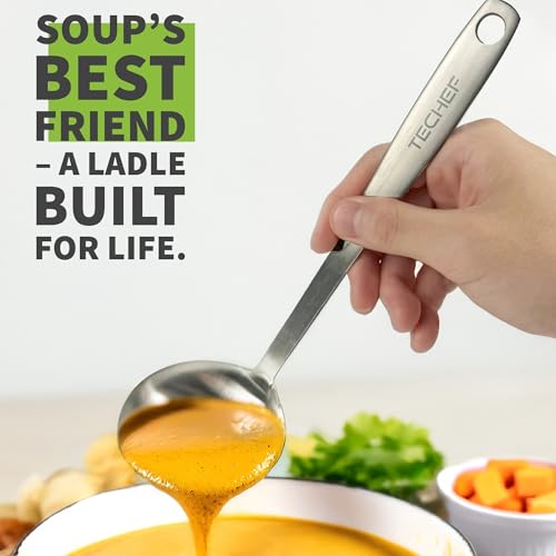 TECHEF - ChefCore 304 Stainless Steel Ladle with Ergonomic Handle, One-Piece Unibody Design, Rustproof & Heat Resistant, 9" Serving Utensil – Made in Korea - size: Ladle