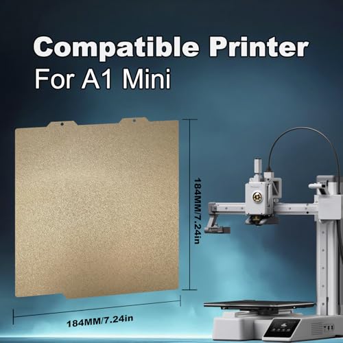 184x184mm Gold PEI Build Plate for A1 mini, Double Sided Textured PEI Flexible Spring Steel Platform Heated Printing Bed for Bambu Lab A1 mini 3D Printer - size: 184x184mm