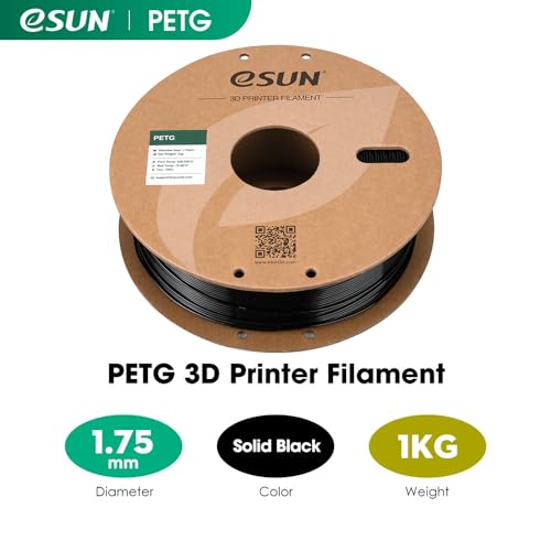 eSUN PETG Filament 1.75mm, 3D Printer Filament PETG, Dimensional Accuracy +/- 0.05mm, 1KG Spool (2.2 LBS) 3D Printing Filament for 3D Printers, Solid Black - color: A-solid Black, size: PETG 1.75MM - 1KG