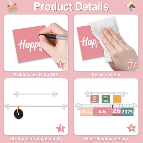 96 Cards Classroom Bulletin Board Decorations Set for Teachers,Flip Calendar with Holder for Classroom,Adjustable Calendar,Preschool Elementary Home Decor Supplies(Pink and Green) - style: Pink and Green