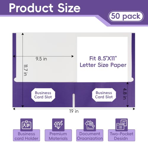 VZCPYTPM 50 Pack Purple Folders with Pockets,2 Pocket File Folders - color: Purple