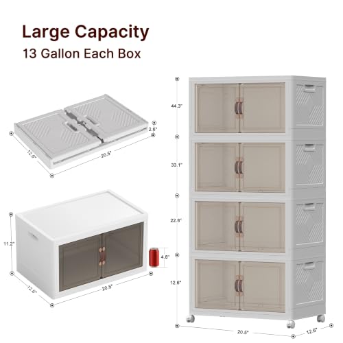 UAMFURI Stackable Storage Bins with Lid, 208QT Plastic Cabinet with Wheels - color: White-52qt, size: 4Pack with 1 top lid
