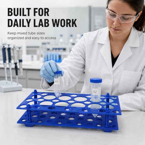Centrifuge Tube Rack 2-Pack, 28-Well PP Holder for 10, 15 and 50 mL Tubes - color: Blue