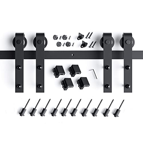 EaseLife 14 FT Double Door Sliding Barn Door Hardware Track Kit,Basic J Pulley,Heavy Duty,Slide Smoothly Quietly,Easy Install (14FT Track Kit for Double 42" Wide Door) - size: 14FT