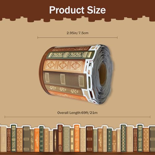 69 Ft Vintage Bookshelf Border Trim Back to School Retro Brown Books Rolled Border Trim Bookshelf Classroom Borders for Office Chalkboard Home Reading Corner Door Party Supplies - color: Bible Bookshelf
