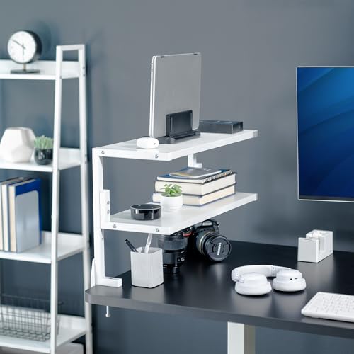 VIVO White Clamp-on 24 inch 2-Tier Desk Shelf, STAND-SHELF24C-W - color: White, size: 24 inch