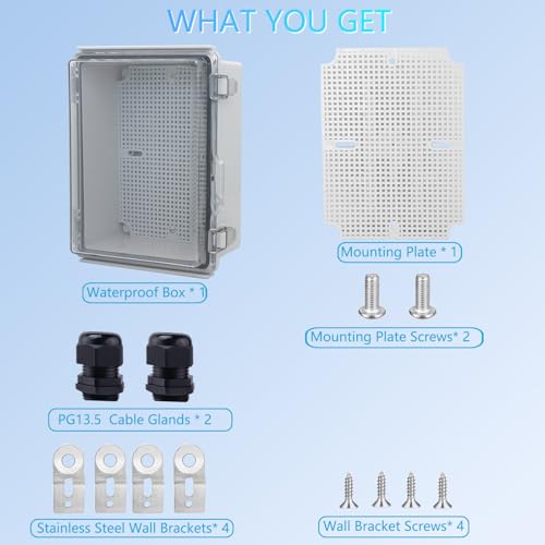IP67Junction Box, ABS Plastic Outdoor Waterproof Box Electrical Enclosure with Stainless Steel Latch, Hinged Cover Electric Box with Mounting Plate 8.3"x6.3"x3.9" - color: Clear, size: 8.3"x6.3"x3.9"