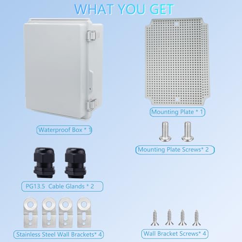 Waterproof Junction Box, ABS Plastic Electrical Box with Stainless Steel Latch, Hinged Cover Electric Project Enclosure Box with Mounting Plate, Wall Brackets & Cable Gland 8.7"x6.7"x4.3" - color: Grey, size: 8.7"x6.7"x4.3"