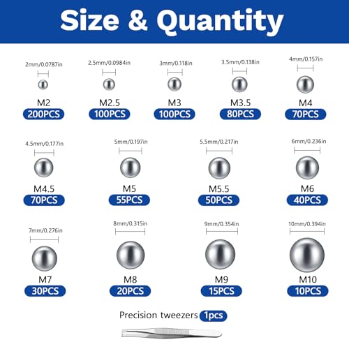 840 Pcs Stainless Steel Bearing Balls, 2/2.5/3/3.5/4/4.5/5/5.5/6/7/8/9/10mm