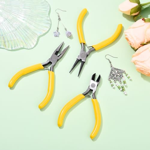 Pliers for Jewelry Making, Jewelry Pliers Set Includes Needle Nose Pliers, Round Nose Plier and Wire Cutters, Jewelry Making Tools for Jewelry Repair, Wire Wrapping, Beading and Crafts - color: Yellow