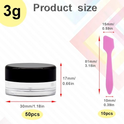 50 Pcs Makeup Sample Containers 3g/5g Sample Containers with Lids Tiny Sample Jars for Skincare Cream Lotion Jewelry Beads DIY Crafts Travel (FZG/3g/Hei) - color: black, size: 3g