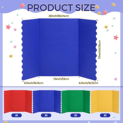 Mooliwe 4 Pack 26" X 17" Trifold Poster Board Tri Fold Poster Boards Foldable Corrugated Business Presentation Display Paper Boards for Science Fair Events, School Projects, Exhibitions - color: Rainbow, size: 26" X 17"