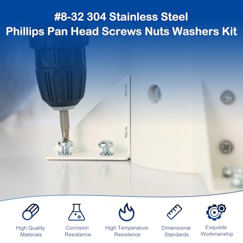 23 Sets #8-32 x 1 Pan Head Machine Screws Nuts Washers Assortment Kit - size: #8-32 x 1"