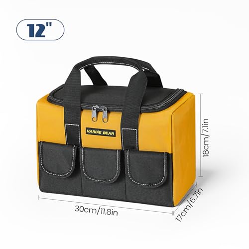 Tool Bag, 12 Inch, Yellow and Black, 3 External Pockets, Zippered Storage, Portable Organizer - size: 12INCH/30CM