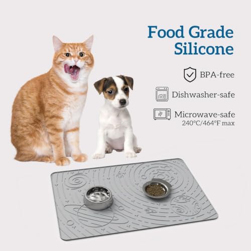 OHMO Galaxy Pet Feeding Mat, 18.9x11.8 Silicone Cat Food Mat, Light Grey - color: Ash Light Grey, size: 18.9"L x 11.8"W