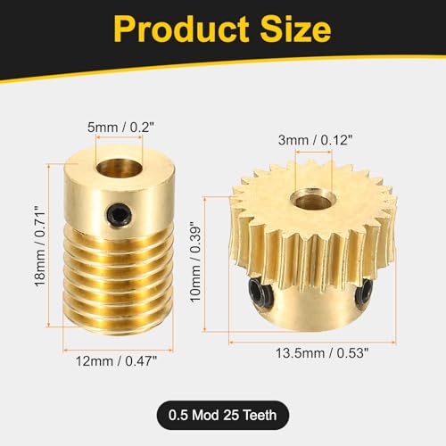 uxcell Worm Gear Set Right Rotation 25T 0.5 Module 1:25 Reduction Rate - size: Gear-3mm, Rod-5mm Bore, style: 0.5M-25T