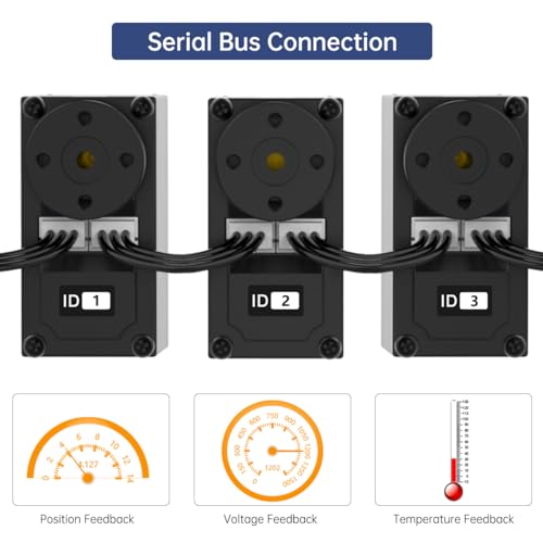 5 Packs LX-15D Serial Bus Servo with Servo Controller & Debug Board, Dual Bearing Full Metal Gear Steering Servo for RC Robot DIY, High Torque Servo 15KG.CM 6V - 17KG.CM 7.4V, Control Angle 240°