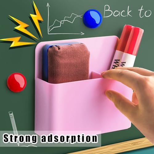 noonebutyou 2 Pcs Magnetic Marker Holder Dry Erase Marker Holder Wall Mount Self Adhesive Pen Holder Magnetic Marker Cup Holders for Whiteboard, Fridge, Home Office School (Pink) - color: Pink