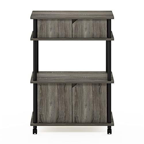 Furinno Turn-N-Tube Kitchen Storage Cart with Cabinet and Lockable Wheels, French Oak Grey/Black - color: French Oak Grey/Black, size: 3-Tier with Cabinet
