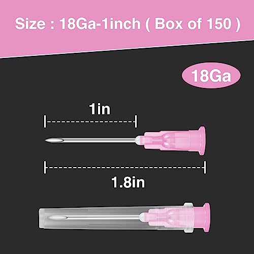150 Pack 18 Ga 1inch Luer Lock for Scientific Lab, Individually Packaged