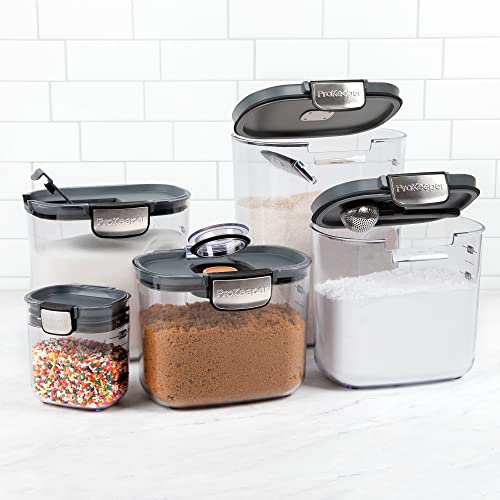 ProKeeper+ Airtight Food Storage Container Set – Clear Plastic Flour and Sugar Canister Set with Magnetic Accessories for Kitchen Organization (Grey, 9-Piece) - color: Grey, size: 9-Piece