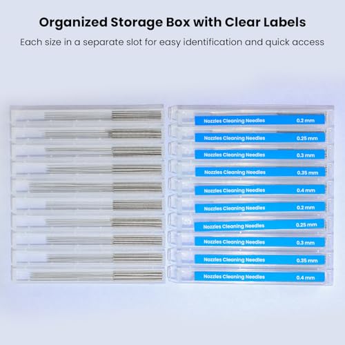 100PCS 3D Printer Nozzle Cleaning Kit, Stainless Steel Nozzle Cleaning Needles 0.2/0.25/0.3/0.35/0.4mm, 3D Printer Nozzle Cleaner Tool with Storage Box for 3D Printer Accessories